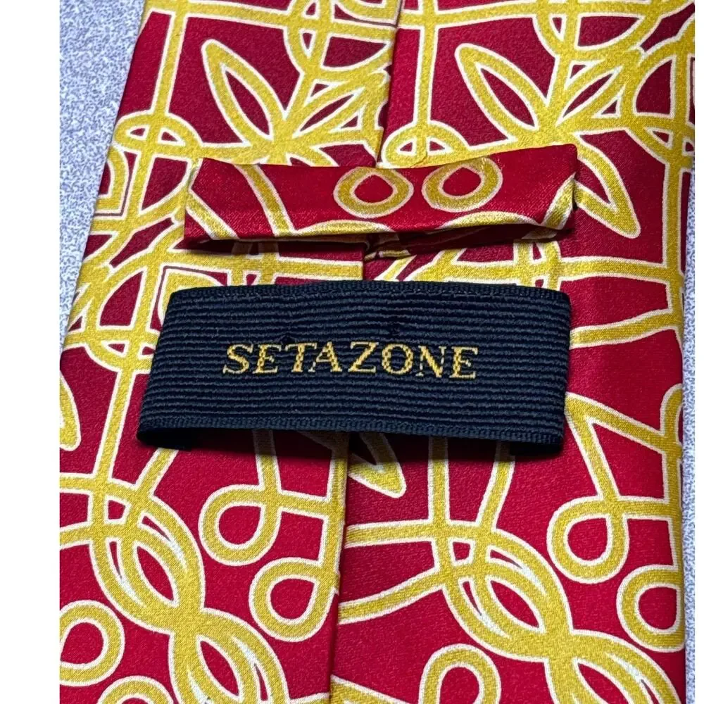 SetaZone Red Yellow Abstract 100% Silk Tie